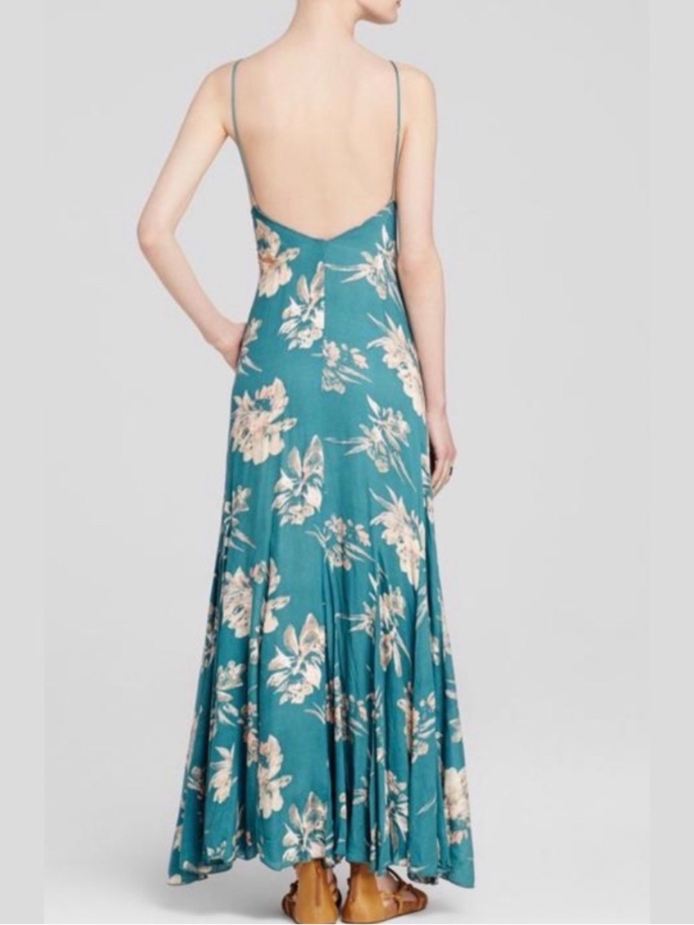 Free People Intimately Teal Floral Slip Maxi Dress - Lightweight Summer Dress